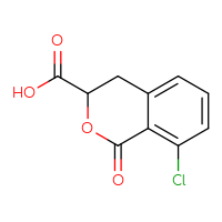 Chemical structure of 8-chloro-1-oxo-3,4-dihydro-1H-2-benzopyran-3-carboxylic acid - CSSB00013681465