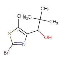 Chemical structure of 1-(2-bromo-5-methyl-1,3-thiazol-4-yl)-2,2-dimethylpropan-1-ol - CSSB21246482806