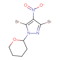 Chemical structure of 3,5-dibromo-4-nitro-1-(oxan-2-yl)-1H-pyrazole - CSSB06623407624