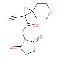 Chemical structure of 2,5-dioxopyrrolidin-1-yl 1-cyano-6-oxaspiro[2.5]octane-1-carboxylate - CSSB20271123953