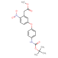 Chemical structure of methyl 2-[5-(4-{[(tert-butoxy)carbonyl]amino}phenoxy)-2-nitrophenyl]acetate - CSSB21415998179