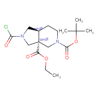 Chemical structure of rac-5-tert-butyl 3a-ethyl (3aR,7aS)-2-(carbonochloridoyl)-octahydro-1H-pyrrolo[3,4-c]pyridine-3a,5-dicarboxylate - CSSB21291564241