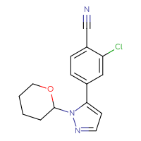 Chemical structure of 2-chloro-4-[1-(oxan-2-yl)-1H-pyrazol-5-yl]benzonitrile - CSSB00150720062