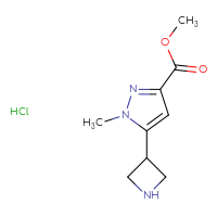 Chemical structure of methyl 5-(azetidin-3-yl)-1-methyl-1H-pyrazole-3-carboxylate hydrochloride - CSSB14873767347