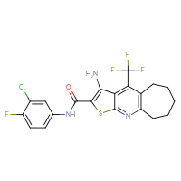 Chemical structure of 6-amino-N-(3-chloro-4-fluorophenyl)-8-(trifluoromethyl)-4-thia-2-azatricyclo[7.5.0.0³,⁷]tetradeca-1(9),2,5,7-tetraene-5-carboxamide - CSSB00102540898