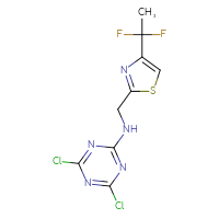 Chemical structure of 4,6-dichloro-N-{[4-(1,1-difluoroethyl)-1,3-thiazol-2-yl]methyl}-1,3,5-triazin-2-amine - CSSB03472890461