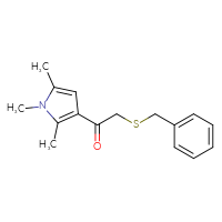 Chemical structure of 2-(benzylsulfanyl)-1-(1,2,5-trimethyl-1H-pyrrol-3-yl)ethan-1-one - CSSB00000586798