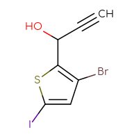 Chemical structure of 1-(3-bromo-5-iodothiophen-2-yl)prop-2-yn-1-ol - CSSB21246443771