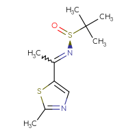 Chemical structure of (S)-2-methyl-N-[1-(2-methyl-1,3-thiazol-5-yl)ethylidene]propane-2-sulfinamide - CSSB02518078424