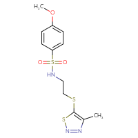 Chemical structure of 4-methoxy-N-{2-[(4-methyl-1,2,3-thiadiazol-5-yl)sulfanyl]ethyl}benzene-1-sulfonamide - CSSB00138430405