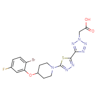 Chemical structure of 2-(5-{5-[4-(2-bromo-5-fluorophenoxy)piperidin-1-yl]-1,3,4-thiadiazol-2-yl}-2H-1,2,3,4-tetrazol-2-yl)acetic acid - CSSB00020628833