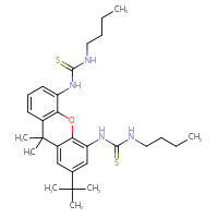 Chemical structure of 3-butyl-1-{7-tert-butyl-5-[(butylcarbamothioyl)amino]-9,9-dimethyl-9H-xanthen-4-yl}thiourea - CSSB20959043478