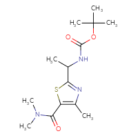 Chemical structure of tert-butyl N-{1-[5-(dimethylcarbamoyl)-4-methyl-1,3-thiazol-2-yl]ethyl}carbamate - CSSB01072165596