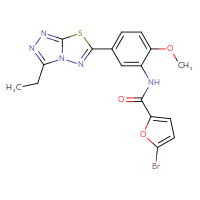 Chemical structure of 5-bromo-N-(5-{3-ethyl-[1,2,4]triazolo[3,4-b][1,3,4]thiadiazol-6-yl}-2-methoxyphenyl)furan-2-carboxamide - CSSB00121590227