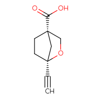 Chemical structure of (1S,4S)-1-ethynyl-2-oxabicyclo[2.2.1]heptane-4-carboxylic acid - CSSB21474899484