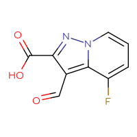 Chemical structure of 4-fluoro-3-formylpyrazolo[1,5-a]pyridine-2-carboxylic acid - CSSB00102953830