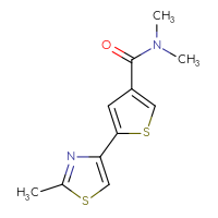 Chemical structure of N,N-dimethyl-5-(2-methyl-1,3-thiazol-4-yl)thiophene-3-carboxamide - CSSB01385229031