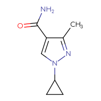 Chemical structure of 1-cyclopropyl-3-methyl-1H-pyrazole-4-carboxamide - CSSB00102768196
