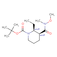 Chemical structure of rac-tert-butyl (2R,3R)-2-ethyl-3-[methoxy(methyl)carbamoyl]piperidine-1-carboxylate - CSSB21291564305