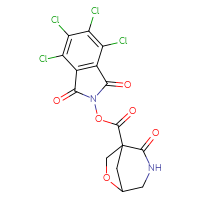 Chemical structure of 4,5,6,7-tetrachloro-1,3-dioxo-2,3-dihydro-1H-isoindol-2-yl 2-oxo-6-oxa-3-azabicyclo[3.2.1]octane-1-carboxylate - CSSB20269946493