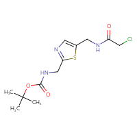 Chemical structure of tert-butyl N-({5-[(2-chloroacetamido)methyl]-1,3-thiazol-2-yl}methyl)carbamate - CSSB20458635785