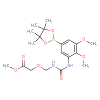 Chemical structure of methyl 2-[({[2,3-dimethoxy-5-(4,4,5,5-tetramethyl-1,3,2-dioxaborolan-2-yl)phenyl]carbamoyl}amino)methoxy]acetate - CSSB21332136053