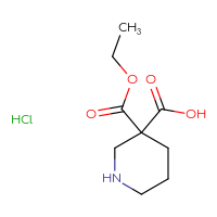 Chemical structure of 3-(ethoxycarbonyl)piperidine-3-carboxylic acid hydrochloride - CSSB00132302336