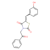 Chemical structure of 5-[(3-hydroxyphenyl)methylidene]-3-(2-oxo-2-phenylethyl)-1,3-thiazolidine-2,4-dione - CSSB14929382839