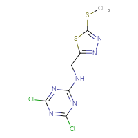 Chemical structure of 4,6-dichloro-N-{[5-(methylsulfanyl)-1,3,4-thiadiazol-2-yl]methyl}-1,3,5-triazin-2-amine - CSSB21332171467
