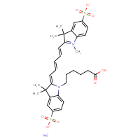 Chemical structure of sodium 2-[(1E,3E)-5-[(2Z)-1-(5-carboxypentyl)-3,3-dimethyl-5-sulfonato-2,3-dihydro-1H-indol-2-ylidene]penta-1,3-dien-1-yl]-1,3,3-trimethyl-3H-indol-1-ium-5-sulfonate - CSSB03437268885