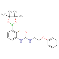 Chemical structure of 3-[2-fluoro-3-(4,4,5,5-tetramethyl-1,3,2-dioxaborolan-2-yl)phenyl]-1-(2-phenoxyethyl)urea - CSSB21332131582