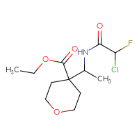 Chemical structure of ethyl 4-[1-(2-chloro-2-fluoroacetamido)ethyl]oxane-4-carboxylate - CSSB21332123822