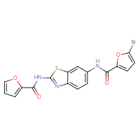 Chemical structure of 5-bromo-N-[2-(furan-2-amido)-1,3-benzothiazol-6-yl]furan-2-carboxamide - CSSB00121599075