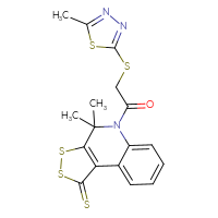Chemical structure of 1-{4,4-dimethyl-1-sulfanylidene-1H,4H,5H-[1,2]dithiolo[3,4-c]quinolin-5-yl}-2-[(5-methyl-1,3,4-thiadiazol-2-yl)sulfanyl]ethan-1-one - CSSB00121690439