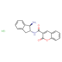 Chemical structure of N-[(1R,2R)-1-amino-2,3-dihydro-1H-inden-2-yl]-2-oxo-2H-chromene-3-carboxamide hydrochloride - CSSB00161156842