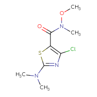 Chemical structure of 4-chloro-2-(dimethylamino)-N-methoxy-N-methyl-1,3-thiazole-5-carboxamide - CSSB01992515835