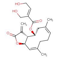 Chemical structure of (3aR,4R,11aR)-6,10-dimethyl-3-methylidene-2-oxo-2H,3H,3aH,4H,5H,8H,9H,11aH-cyclodeca[b]furan-4-yl (2E)-4-hydroxy-2-(hydroxymethyl)but-2-enoate - CSSB06741695634