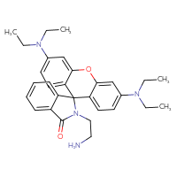 Chemical structure of 2-(2-aminoethyl)-3',6'-bis(diethylamino)-2,3-dihydrospiro[isoindole-1,9'-xanthen]-3-one - CSSB00025682935
