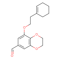 Chemical structure of 8-[2-(cyclohex-1-en-1-yl)ethoxy]-2,3-dihydro-1,4-benzodioxine-6-carbaldehyde - CSSB21349253636