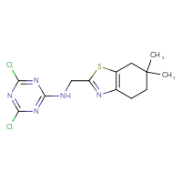Chemical structure of 4,6-dichloro-N-[(6,6-dimethyl-4,5,6,7-tetrahydro-1,3-benzothiazol-2-yl)methyl]-1,3,5-triazin-2-amine - CSSB21332174278