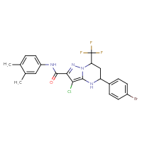 Chemical structure of 5-(4-bromophenyl)-3-chloro-N-(3,4-dimethylphenyl)-7-(trifluoromethyl)-4H,5H,6H,7H-pyrazolo[1,5-a]pyrimidine-2-carboxamide - CSSB00132997547