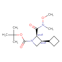Chemical structure of rac-tert-butyl (2R,3S)-3-cyclobutyl-2-[methoxy(methyl)carbamoyl]azetidine-1-carboxylate - CSSB21291563455