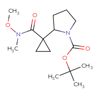 Chemical structure of tert-butyl 2-{1-[methoxy(methyl)carbamoyl]cyclopropyl}pyrrolidine-1-carboxylate - CSSB01148881359