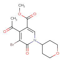 Chemical structure of methyl 4-acetyl-5-bromo-1-(oxan-4-yl)-6-oxo-1,6-dihydropyridine-3-carboxylate - CSSB20621663170