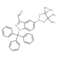 Chemical structure of 5-(4,4,5,5-tetramethyl-1,3,2-dioxaborolan-2-yl)-1-(triphenylmethyl)-1H-indazole-3-carbaldehyde - CSSB00134616277