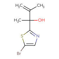 Chemical structure of 2-(5-bromo-1,3-thiazol-2-yl)-3-methylbut-3-en-2-ol - CSSB21246280153
