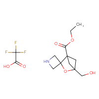 Chemical structure of ethyl 4'-(hydroxymethyl)-3'-oxaspiro[azetidine-3,2'-bicyclo[2.1.1]hexane]-1'-carboxylate; trifluoroacetic acid - CSSB00116210239