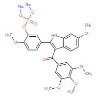 Chemical structure of 2-methoxy-5-[6-methoxy-3-(3,4,5-trimethoxybenzoyl)-1H-indol-2-yl]phenyl disodium phosphate - CSSB06645077491