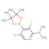 Chemical structure of 5-chloro-3-fluoro-N,N-dimethyl-4-(4,4,5,5-tetramethyl-1,3,2-dioxaborolan-2-yl)pyridin-2-amine - CSSB06358793608