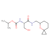 Chemical structure of propan-2-yl N-[(1S)-2-hydroxy-1-[({4-oxaspiro[2.5]octan-5-yl}methyl)carbamoyl]ethyl]carbamate - CSSB21432534615
